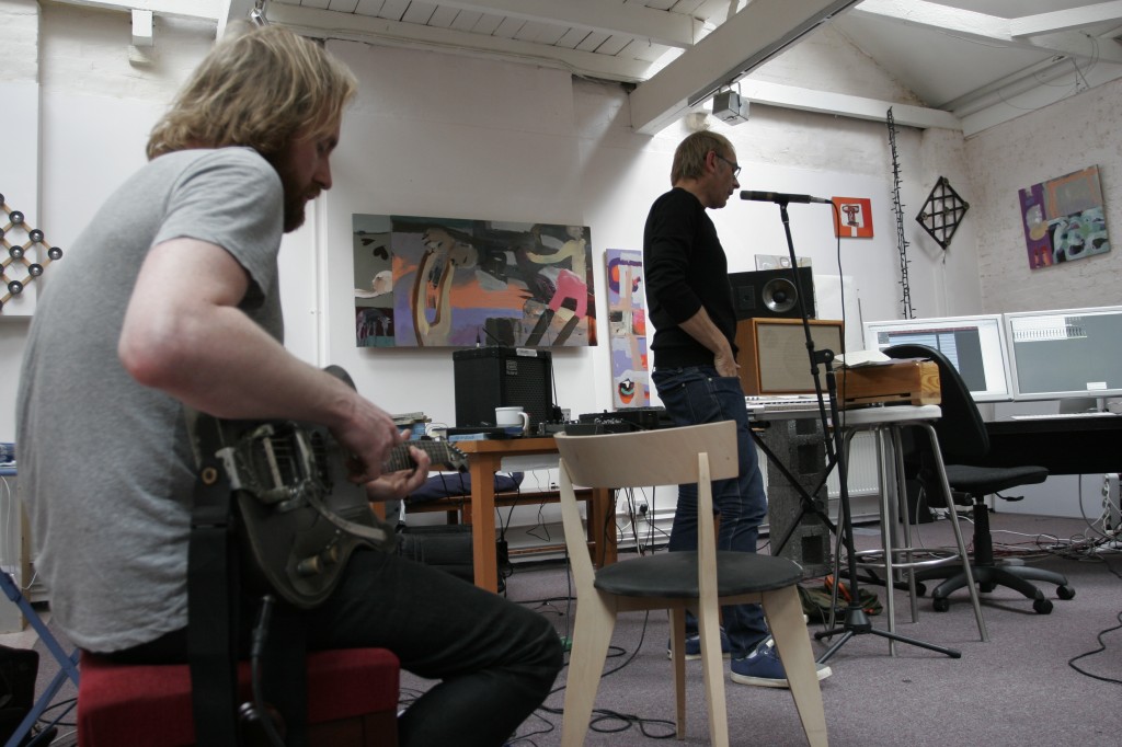 Here we see Karl pondering some lyrics, with Leo Abrahams on guitar in the foreground